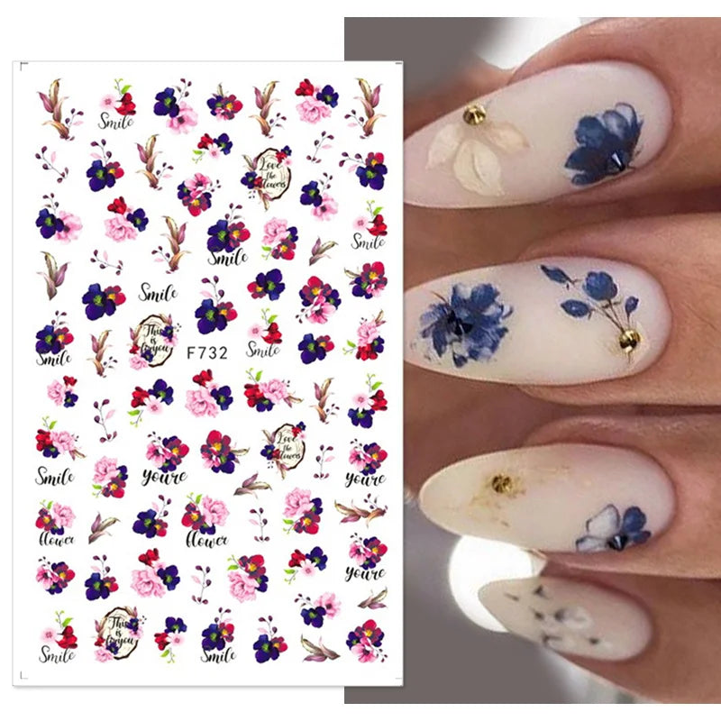 3D Fashion Poster Portrait Flower Nail Art Stickers – DIY Nail Decals