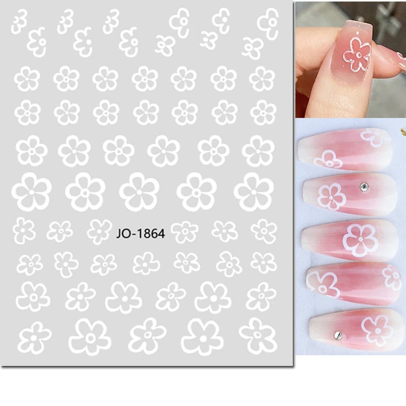 3d Nail Art Decals Summer Daisy Fruits White Florals Petals Flowers Adhesive Sliders Nail Stickers