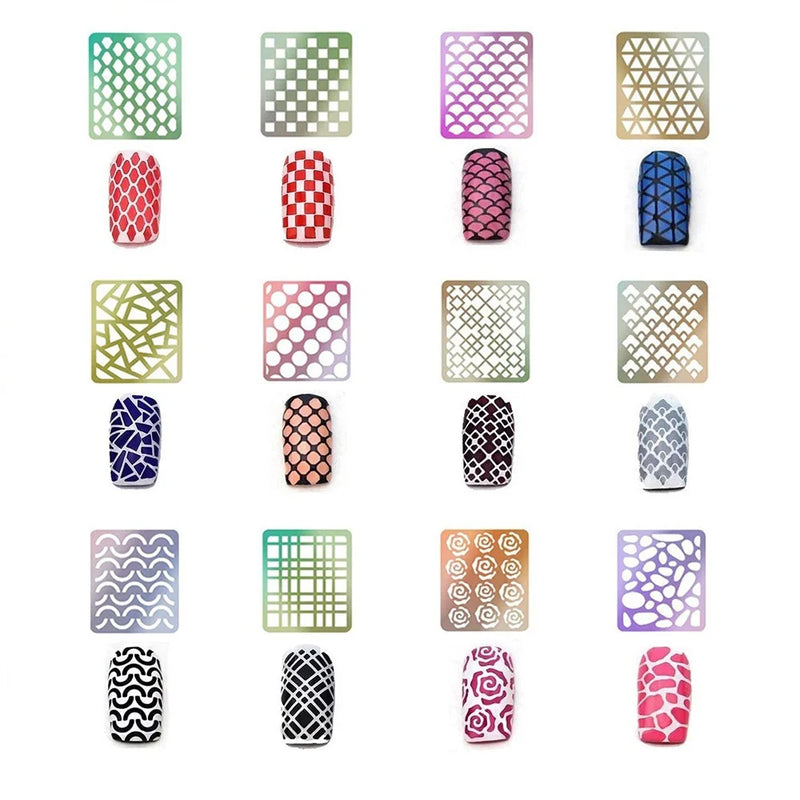 Laser Hollow Nail Vinyls Stencil Stickers Transfer Guide Template Heart Star Fish Nail Art Decals