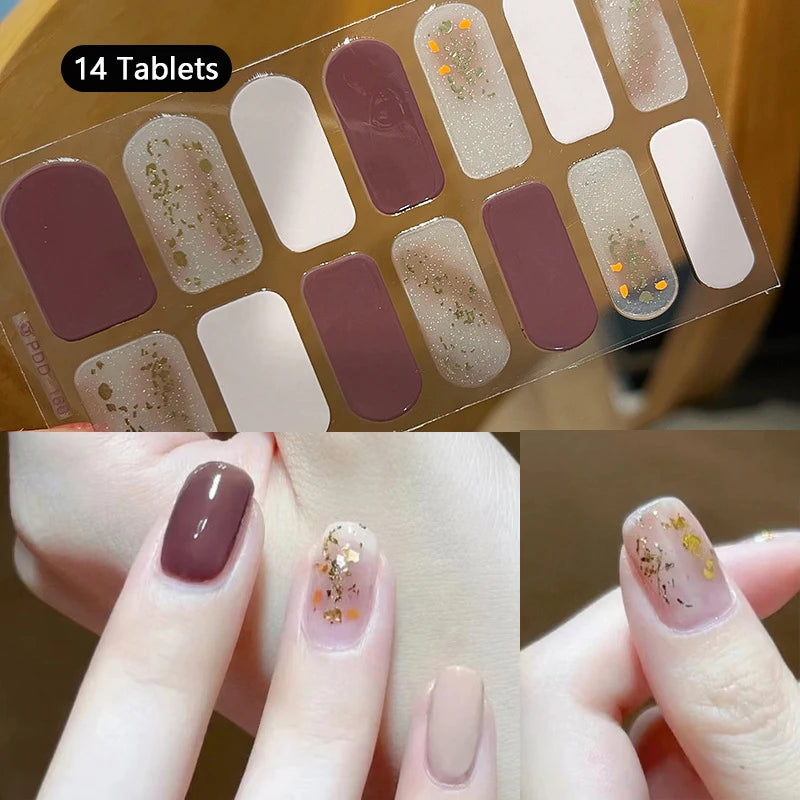 Pink Nude Full Cover Nail Stickers – Gradient Self-Adhesive Nail Wraps