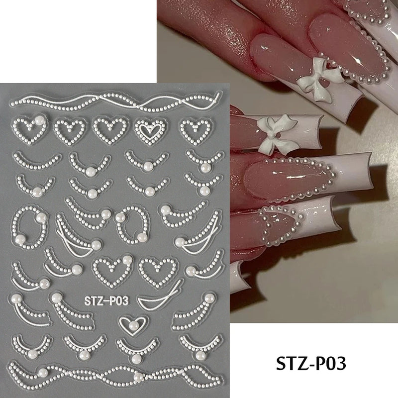 3D Rhinestone French Tip Nail Stickers – Gold & Silver Retro Wave Line Design for DIY Nail Art