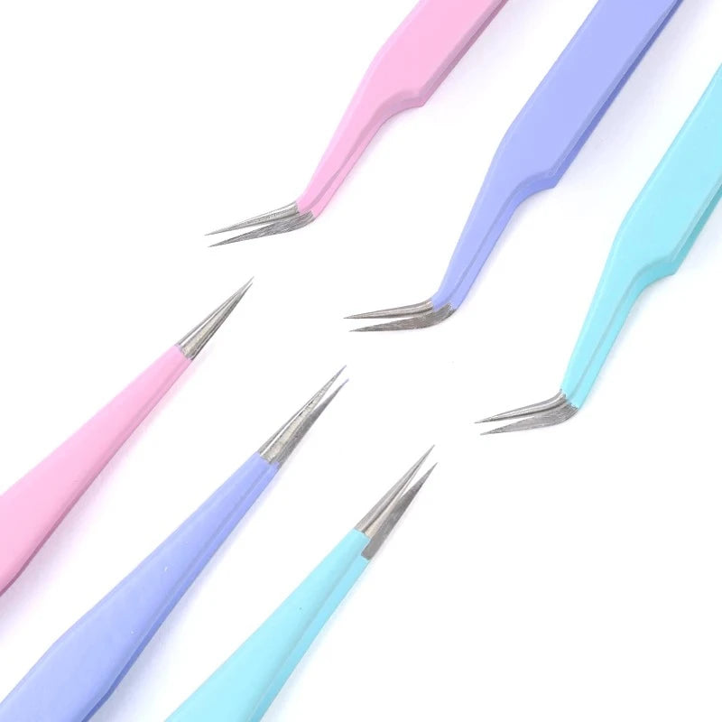 2Pcs Macaron Stainless Steel Tweezers – Straight & Curved Pointed Nail Art Tool