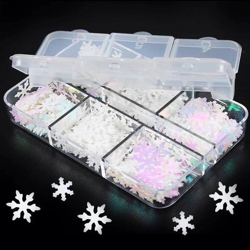 White Snowflake Nail Art Glitter Sequins Holographic Snow Flakes Slices Winter Christmas Nail Art