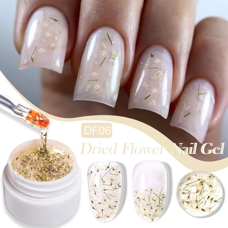 LILYCUTE 8ml Pink Dried Flower Gel Nail Polish – Natural Flower Fairy Nail Art & More