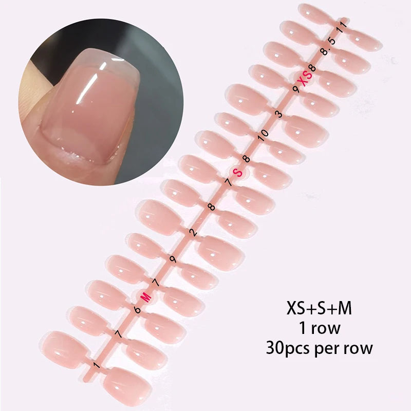 30Pcs French Gradient Short Coffin Nails – Nude Colour Full Cover Press-On Fake Nails