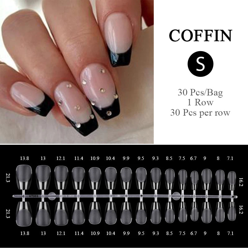 30Pcs French Gradient Short Coffin Nails – Nude Colour Full Cover Press-On Fake Nails