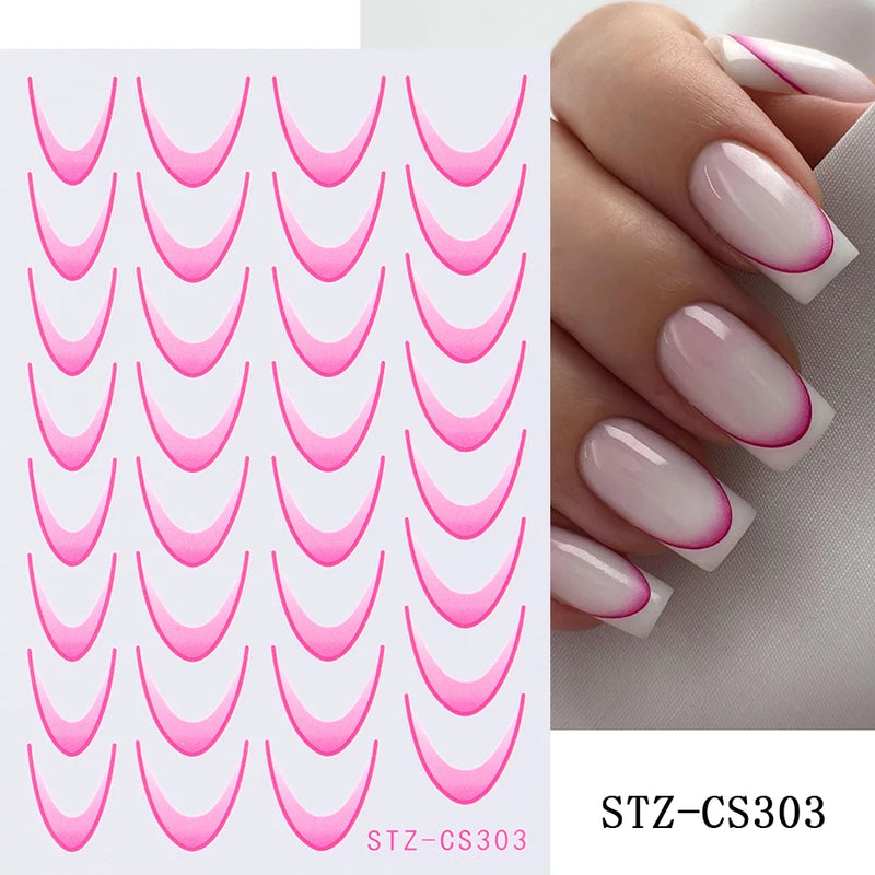 3D Gradient French Line Nail Stickers – Elegant DIY Nail Art Decals for French Tips & More