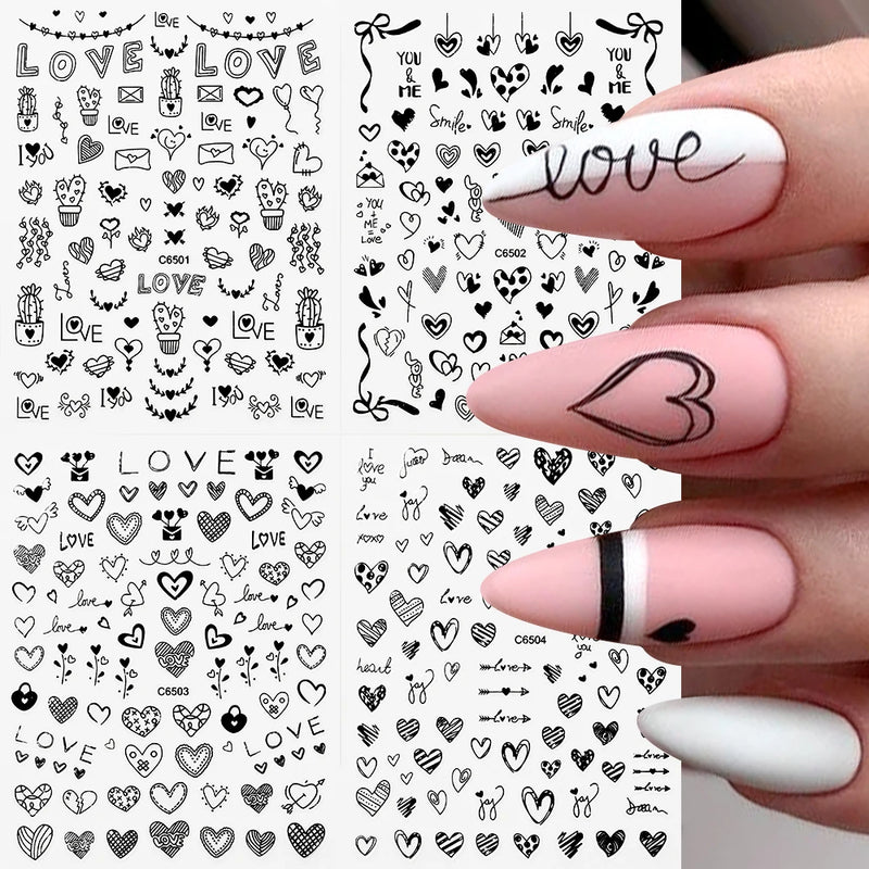 Valentine’s Day Nail Stickers – Red Lips & Love Heart Self-Adhesive Nail Decals (4/6/8/12 Pcs)