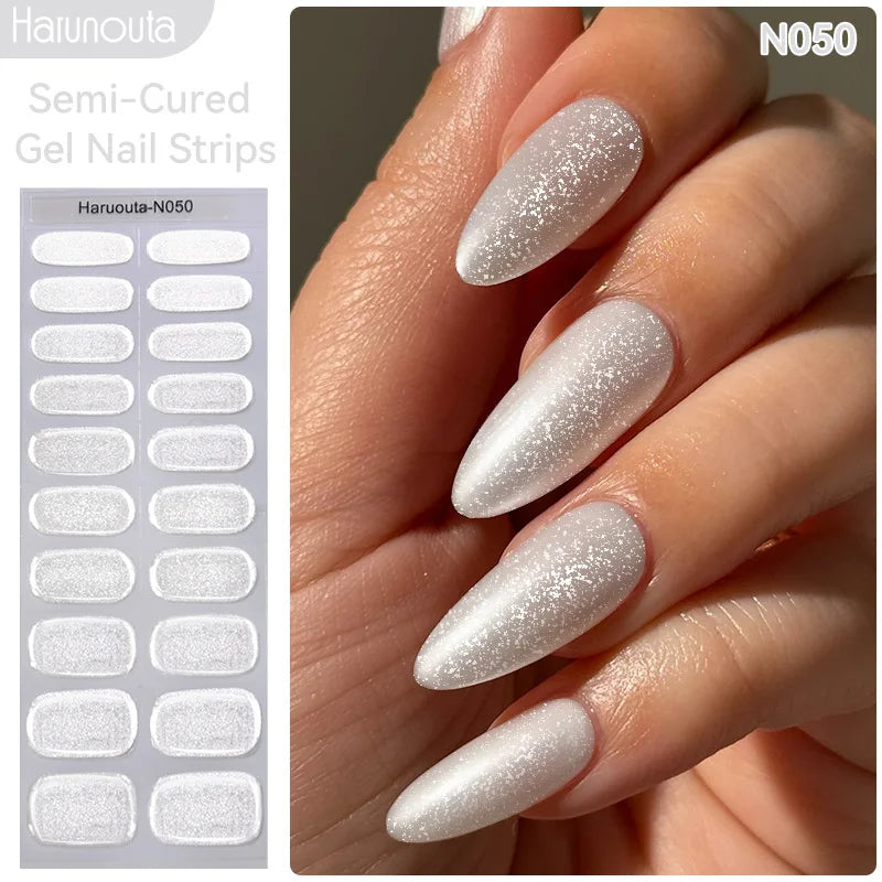 Harunouta Milky Jelly White Semi-Cured Gel Nail Wraps – 20 Tips