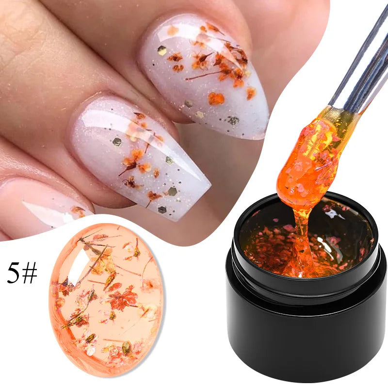 MEET ACROSS 5ml Pink Dried Flower Gel Nail Polish – Natural Flower Fairy Nail Art