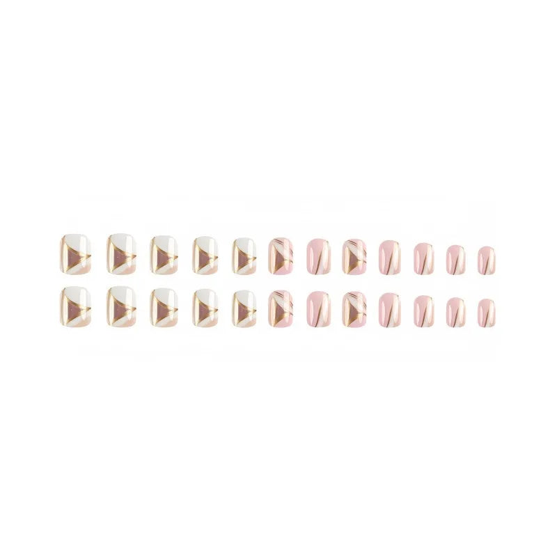 24Pcs Short Square Press-On Nails – Cute Fashion Design Fake Nails with Glue for Girls