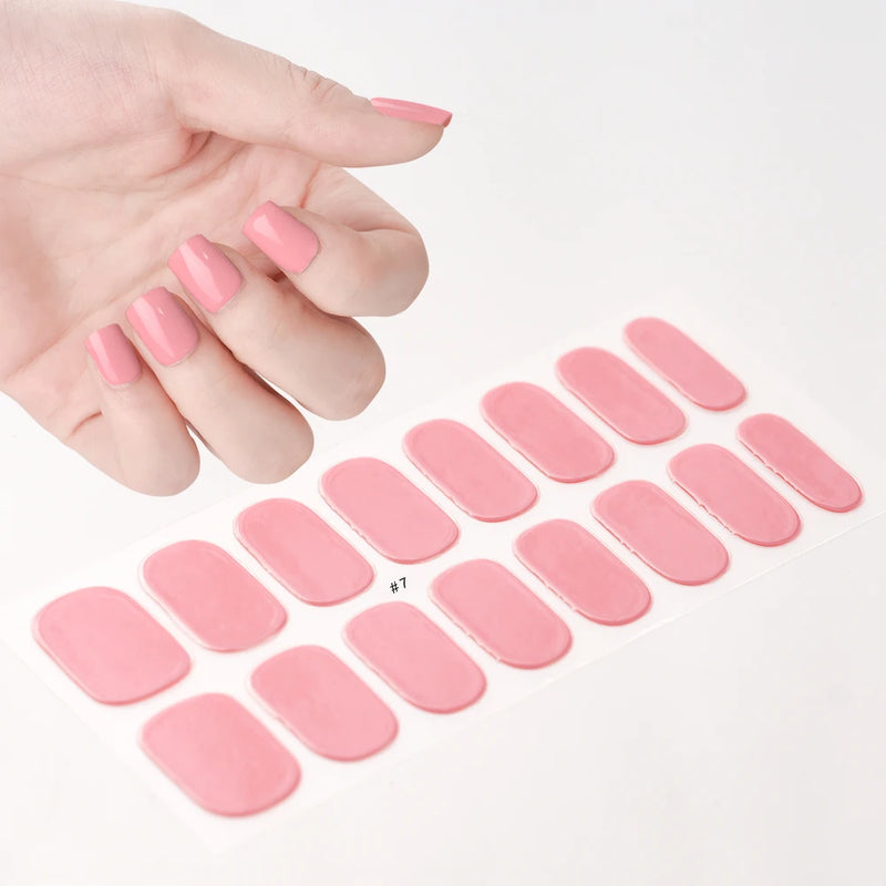 16pcs French Semi-Cured Gel Nail Stickers – White & Red Full Cover Nail Wraps