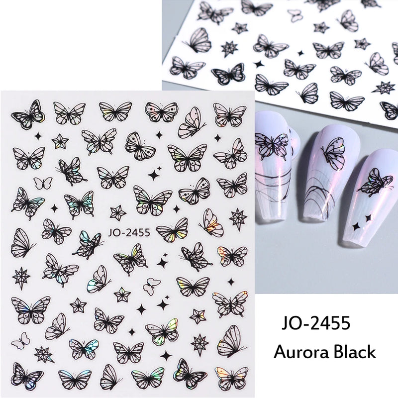 Aurora Laser Butterfly 3D Nail Stickers – Holographic Self-Adhesive Nail Decals