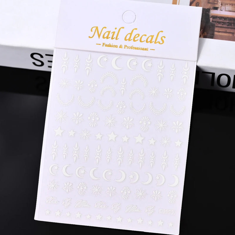 3D Gold Sun/Moon/Star Bronzing Nail Art Stickers – Gold & Silver Self-Adhesive Decals