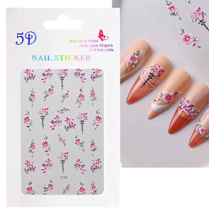 PC 3D Macaron Flower/Fruit Nail Charms Sticker - Embossed Designs Slider Decals