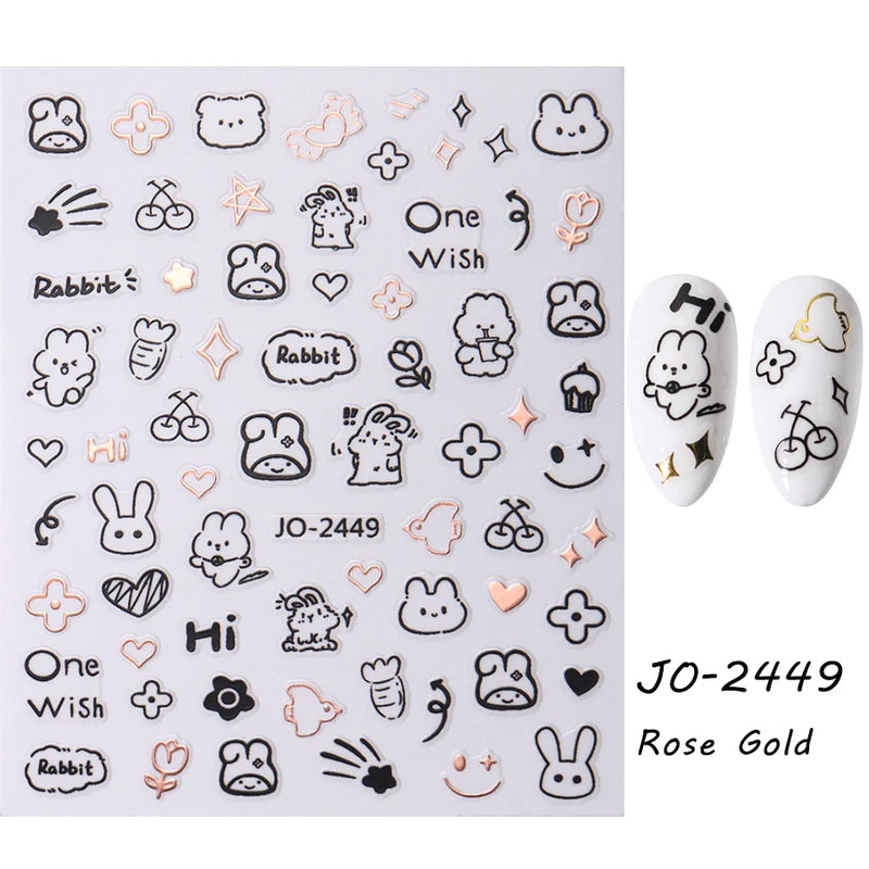 Cute 3D Cartoon Animal Nail Stickers – Dog, Cat & Bunny & More Self-Adhesive Manicure Decals