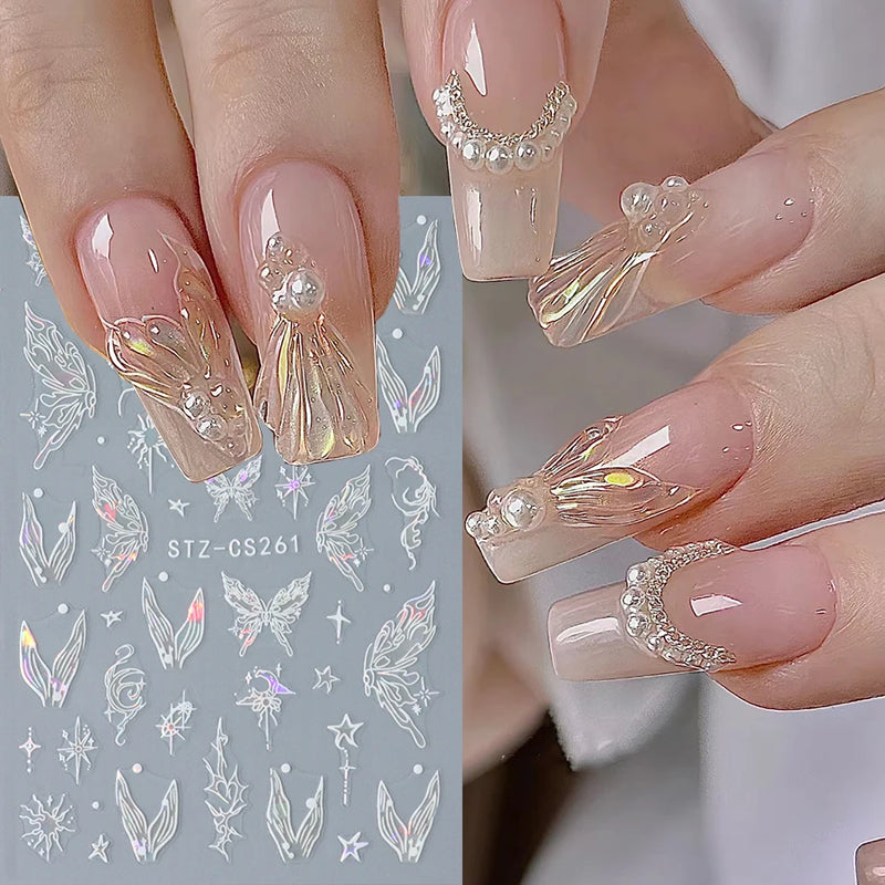 Aurora Laser Butterfly 3D Nail Stickers – Holographic Self-Adhesive Nail Decals