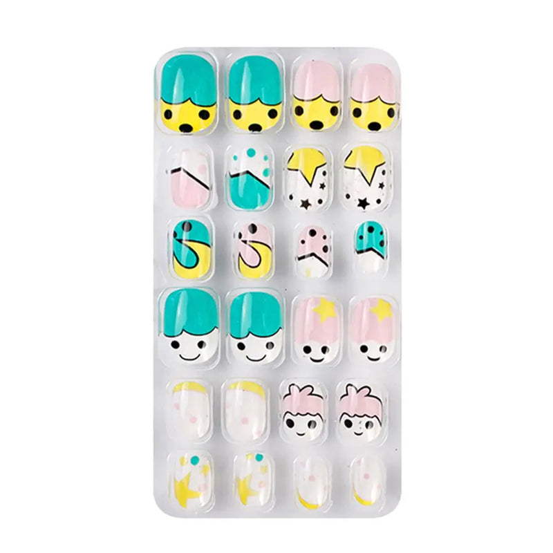 24Pcs Kids Press-On Nails – Cartoon Style, Full Cover Fake Nails, Stick-On Nail Decor for Girls