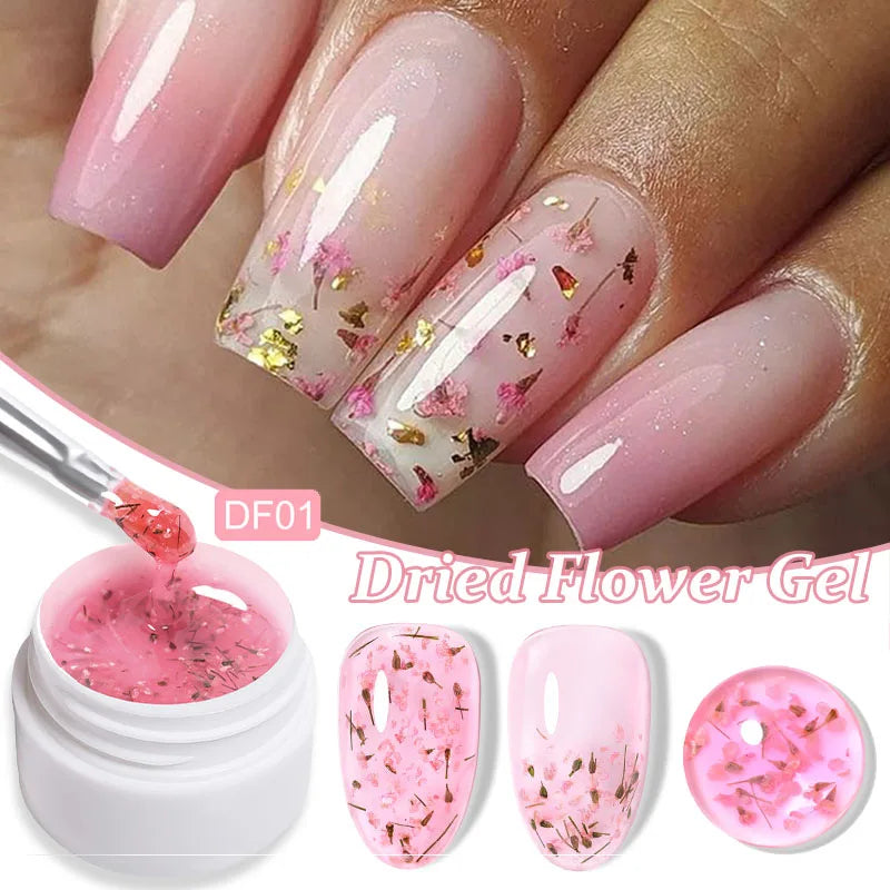 LILYCUTE 8ml Pink Dried Flower Gel Nail Polish – Natural Flower Fairy Nail Art & More