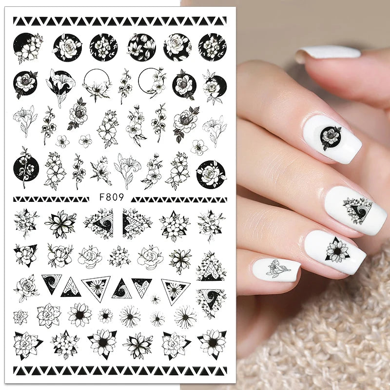 3D Fashion Poster Portrait Flower Nail Art Stickers – DIY Nail Decals