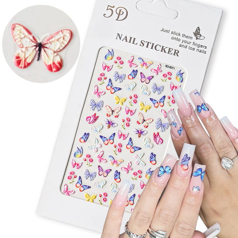 PC 3D Macaron Flower/Fruit Nail Charms Sticker - Embossed Designs Slider Decals