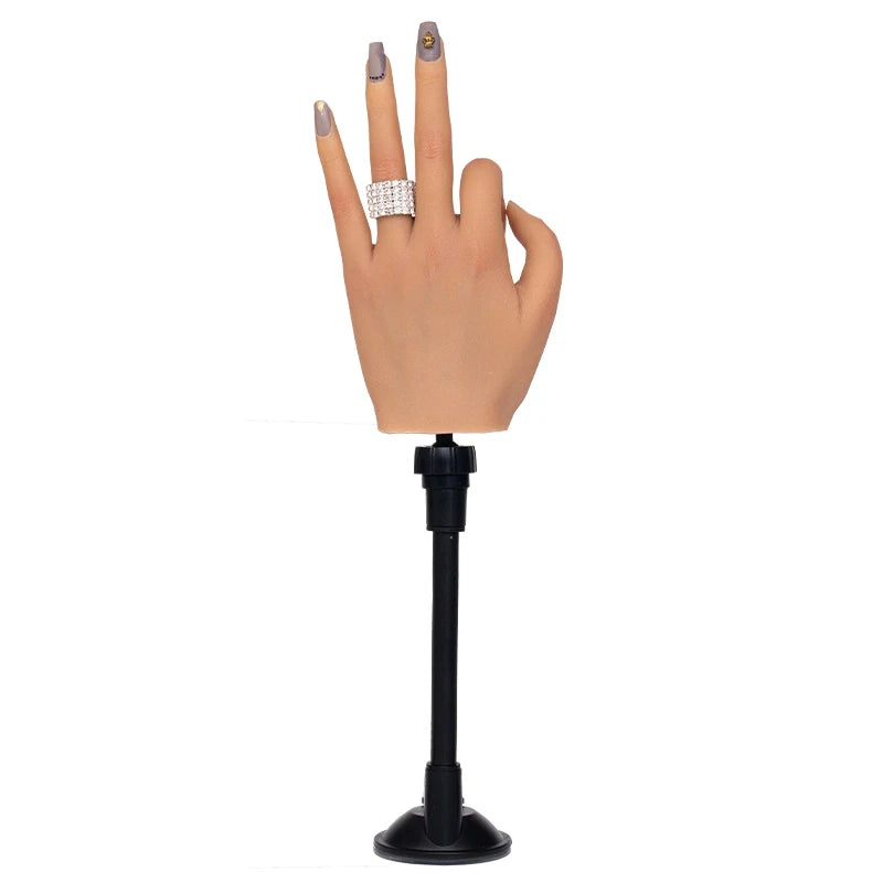 Silicone Nail Practice Hand with Stand – Realistic Fake Hand Model for Acrylic & Gel Nail Training