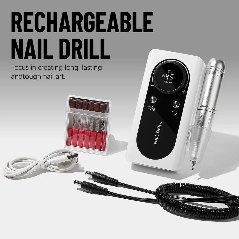 Nail Drill Machine Electric Portable Nail File Rechargeable Nail Sander for Gel Nails Polishing