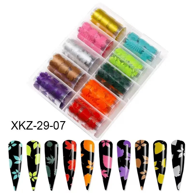 New Flower Nail Foils for Transfer Paper Stickers Floral Adhesive Fruit Nails Wraps Fish DIY Water