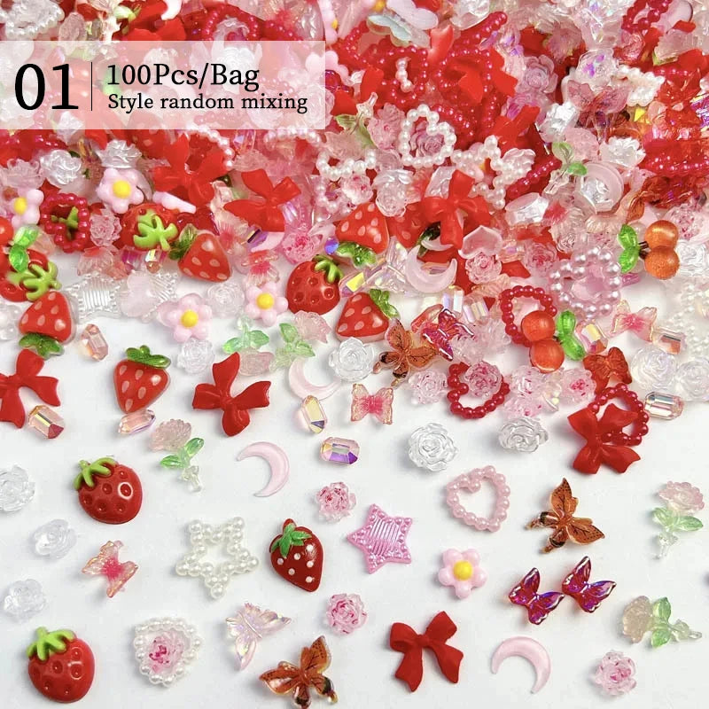 Mix Colour Jelly Ribbon Bowknot & Pearl Nail Charms – 3D Nail Art Decorations