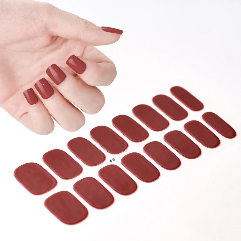 16pcs French Semi-Cured Gel Nail Stickers – White & Red Full Cover Nail Wraps