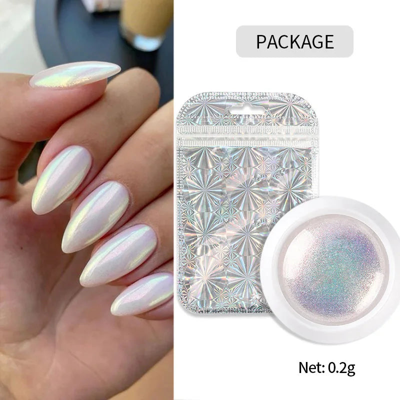 Pearl Aurora Nail Powder – Purple, Pink, Blue Chrome Glitter Pigment for UV Gel Polish Manicure