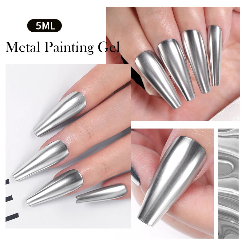 Sliver Metal Effect Line Flower Drawing Gel Soak Off Transparent Colors Painting Gel Polish UV Nail