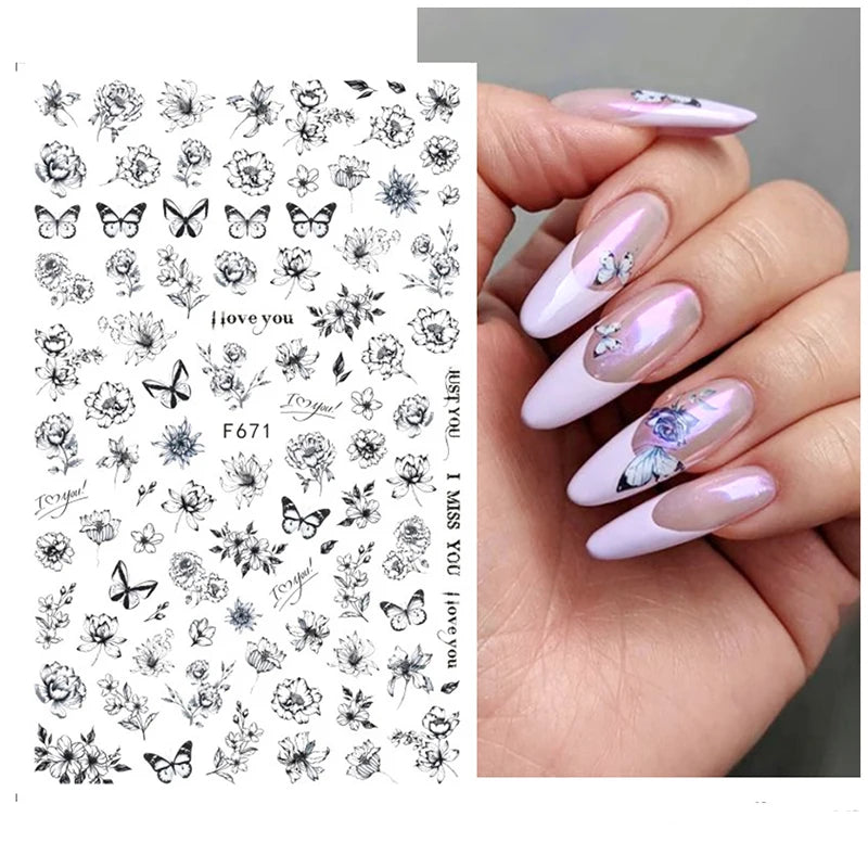 3D Fashion Poster Portrait Flower Nail Art Stickers – DIY Nail Decals