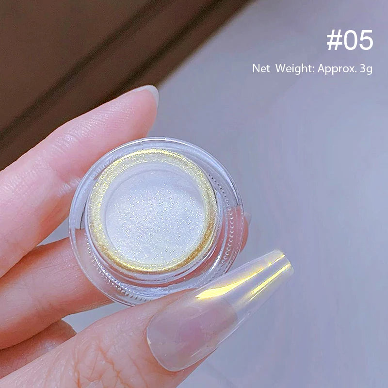 NICOLE DIARY Bright White Pearl Nail Powder – Moonlight Mirror Aurora Effect