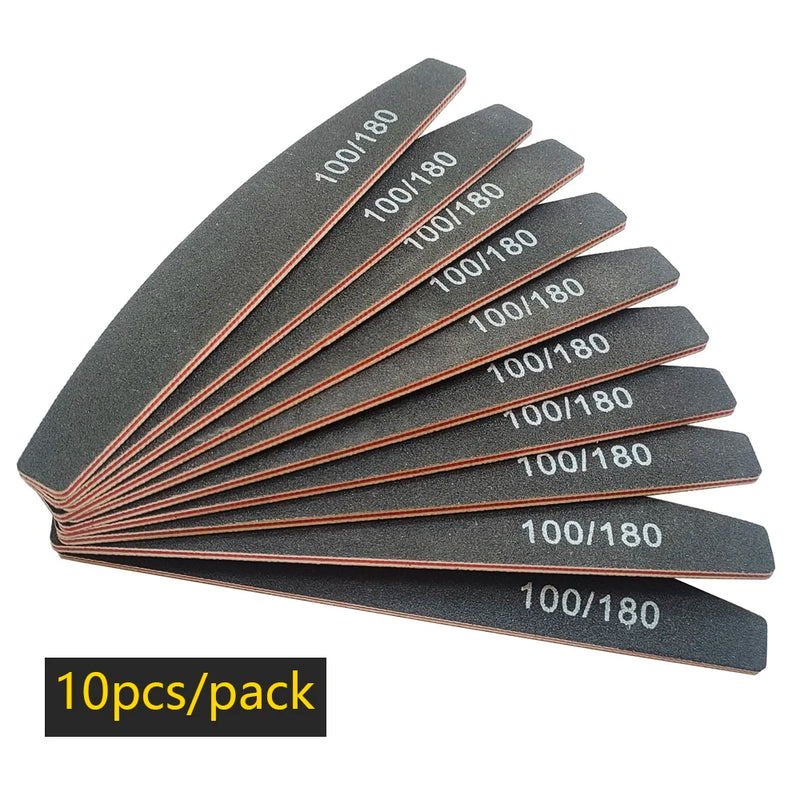 Professional 100/180 Grit Half-Moon Nail File Buffer – Double-Sided Sandpaper for Gel & Acrylic Nails