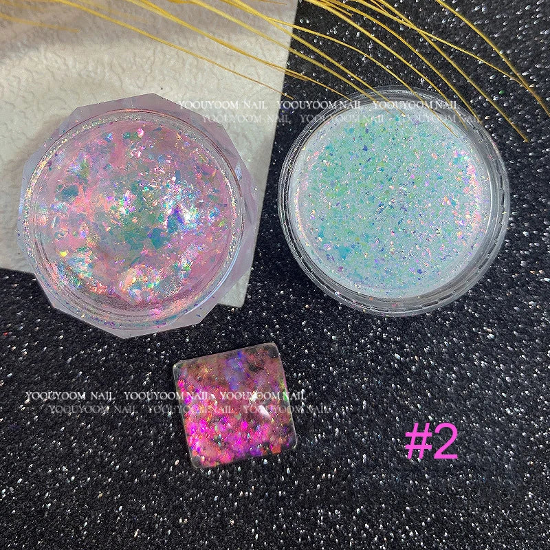 Gold Opal Nail Powder – Mermaid Glitter, Iridescent Chrome Flakes for Stunning Manicure Decorations