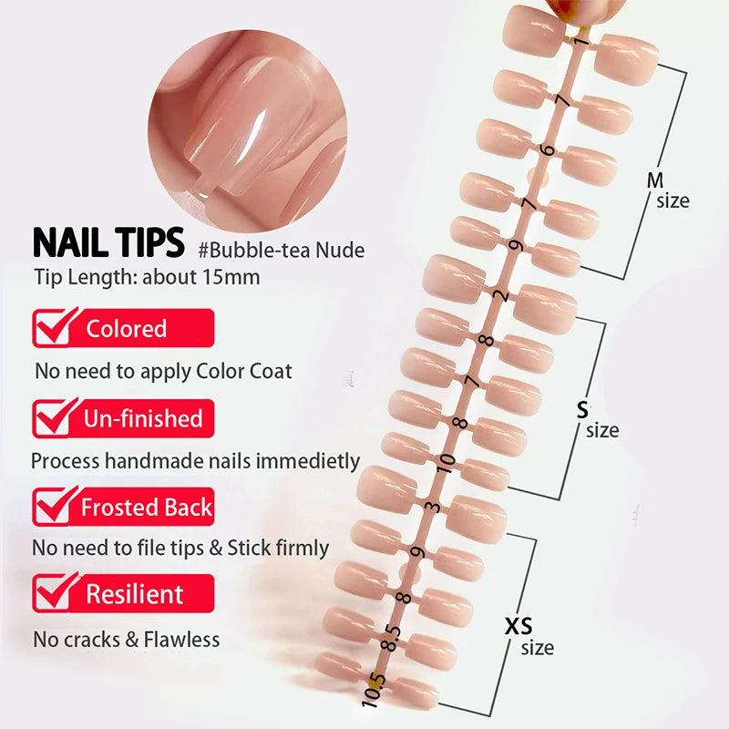 30Pcs French Gradient Short Coffin Nails – Nude Colour Full Cover Press-On Fake Nails