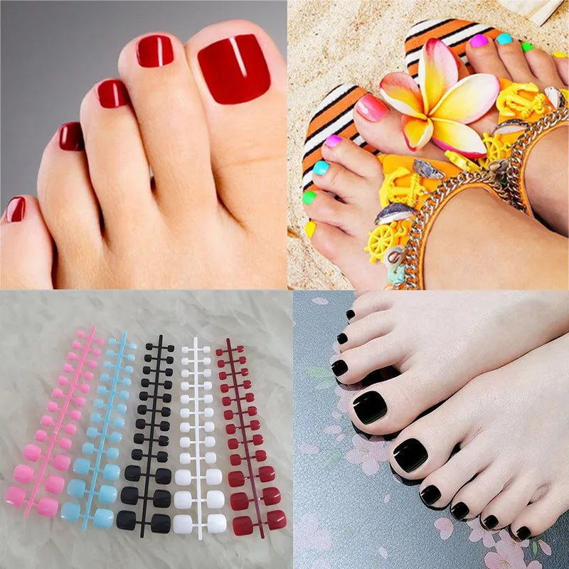 5 Sets/lot Full Cover Toe Nail Tips Detachable Short Acrylic Toe Nails Artificial Toe False Nails