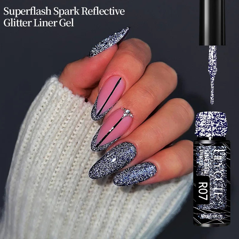 LILYCUTE 5ml Super Bright Metallic Painting Liner Gel – Silver & Holographic UV Gel & More Colours