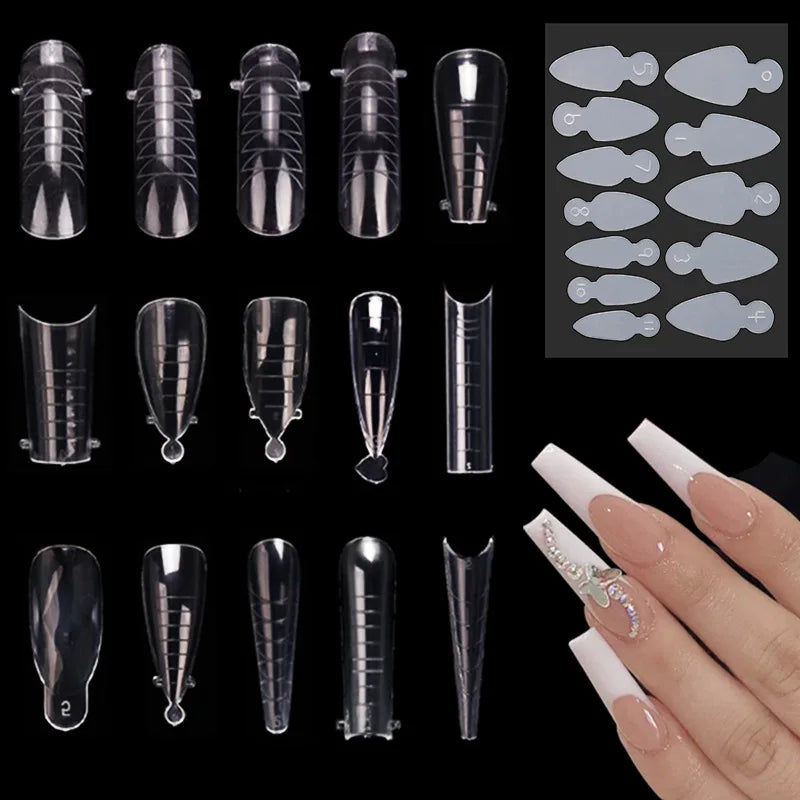 Dual Nail Forms False Tips for Gel Extension Quick Building French Nails Mold Soft Silicone Pads