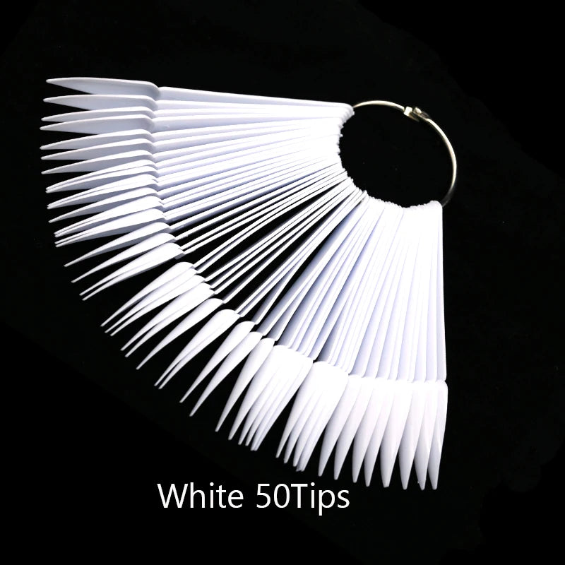 50PCS Oval Fan Nail Swatch Tips – Clear & Natural Nail Display for Gel Polish Practice