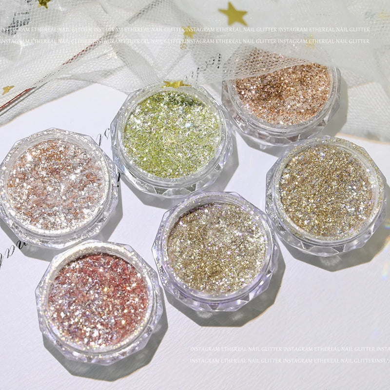 6Pcs Chrome Nail Powder Set – Metallic Mirror Holographic Glitter Rose Gold for DIY Nail Art