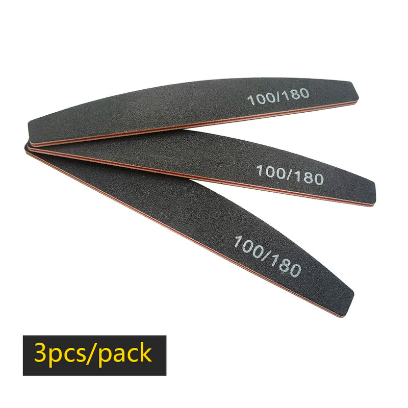 Professional 100/180 Grit Half-Moon Nail File Buffer – Double-Sided Sandpaper for Gel & Acrylic Nails