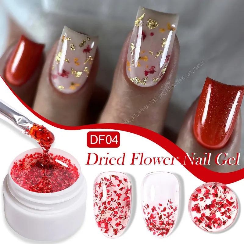 LILYCUTE 8ml Pink Dried Flower Gel Nail Polish – Natural Flower Fairy Nail Art & More