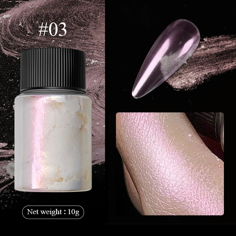 Aurora Pearl White Nail Glitter Powder – Chrome Moonlight Shell Mirror Pigment for UV Gel Nail Art