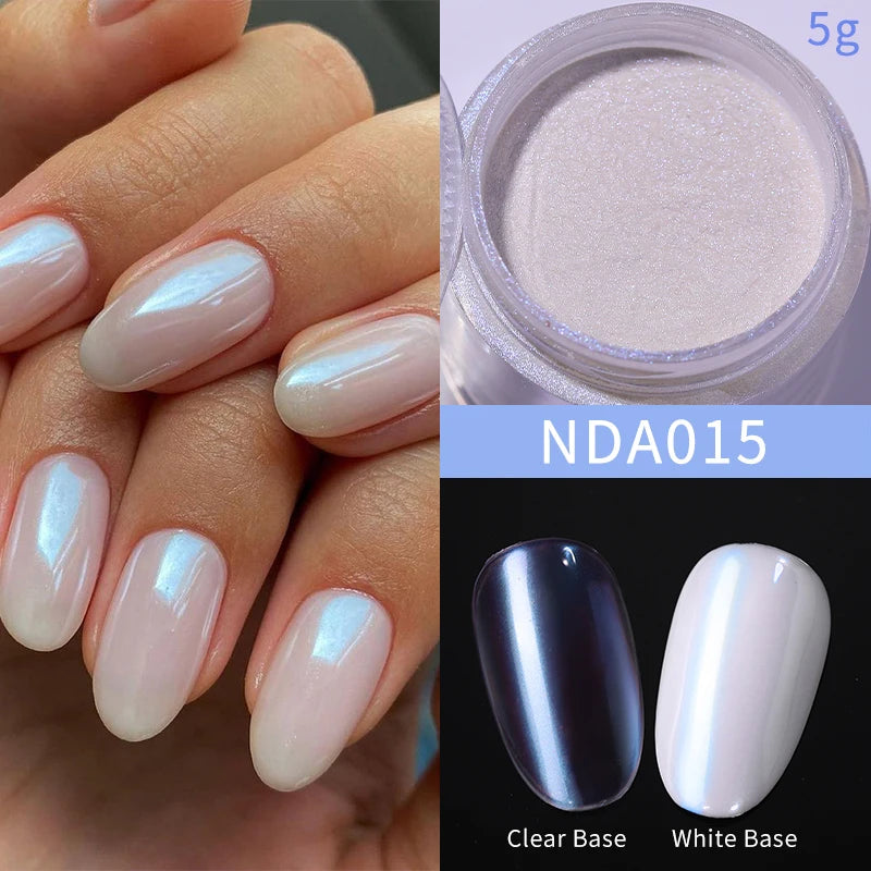 NICOLE DIARY Bright White Pearl Nail Powder – Moonlight Mirror Aurora Effect