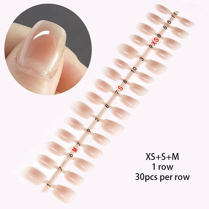 30Pcs French Gradient Short Coffin Nails – Nude Colour Full Cover Press-On Fake Nails