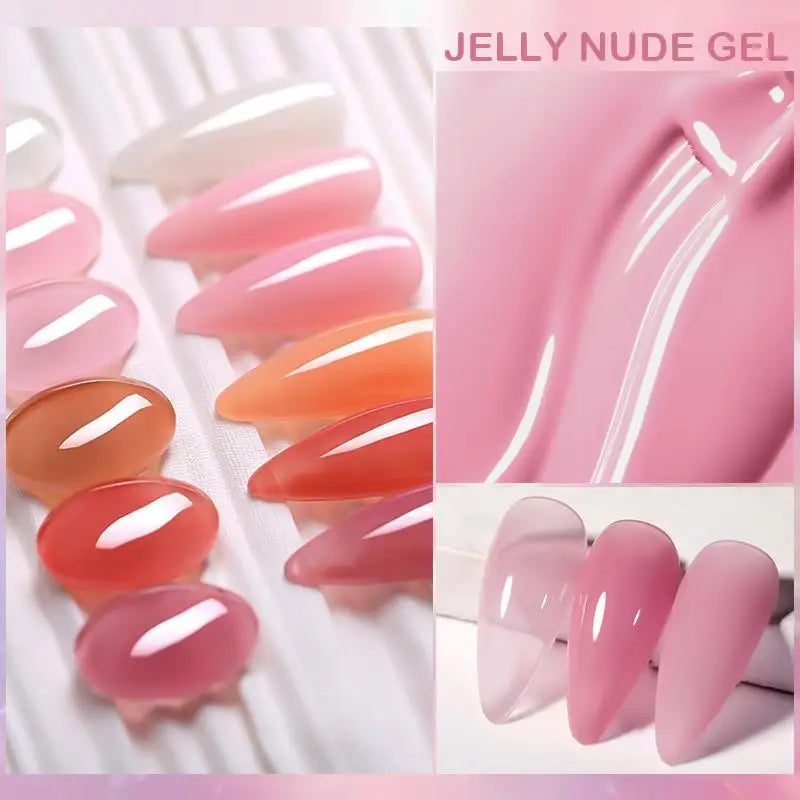 LILYCUTE 6PCS Translucent Jelly Gel Nail Polish Set – Nude Pink Semi-Permanent Soak-Off UV Gel