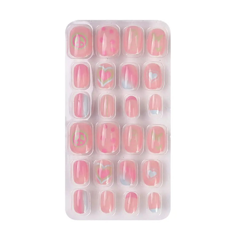 24Pcs Kids Press-On Nails – Cartoon Style, Full Cover Fake Nails, Stick-On Nail Decor for Girls