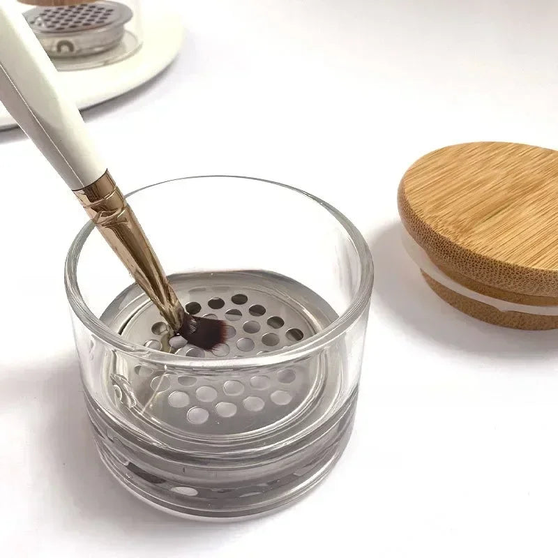 Nail Brush Cleaning Cup – Glass Crystal & Stainless Steel Mesh Filter